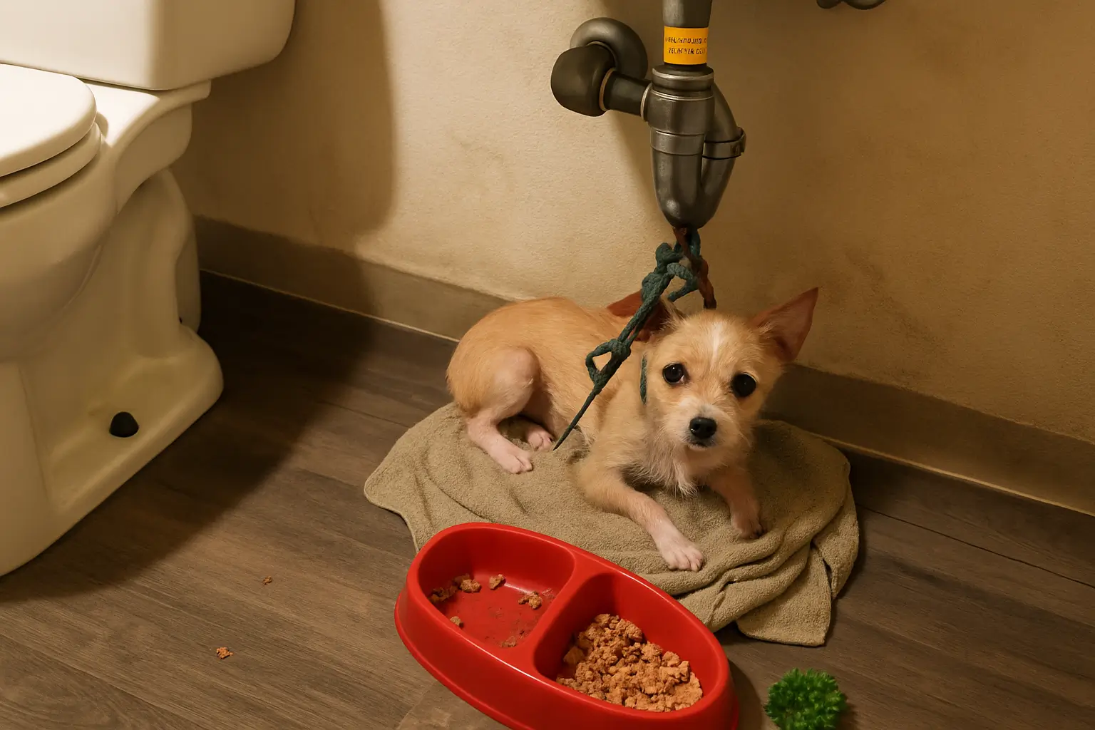 abandoned puppy rescue under sink