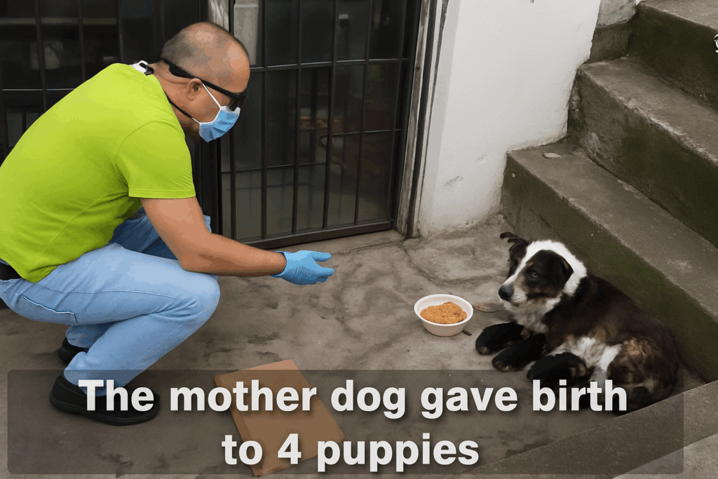 mother dog protecting newborn puppies