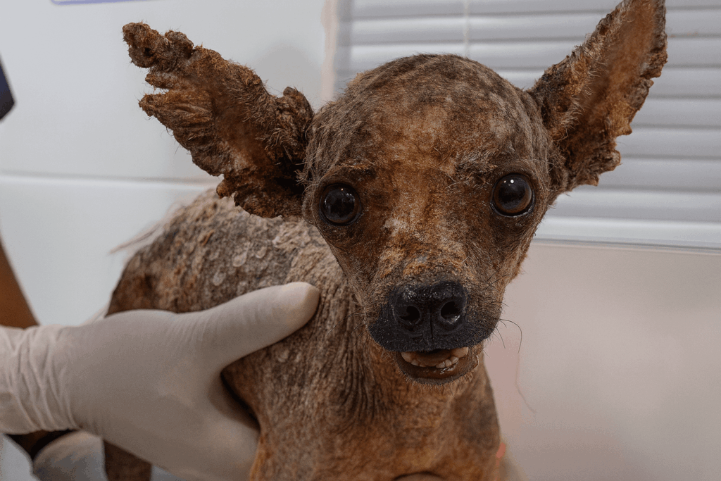 vet cleaning puppy burn wounds