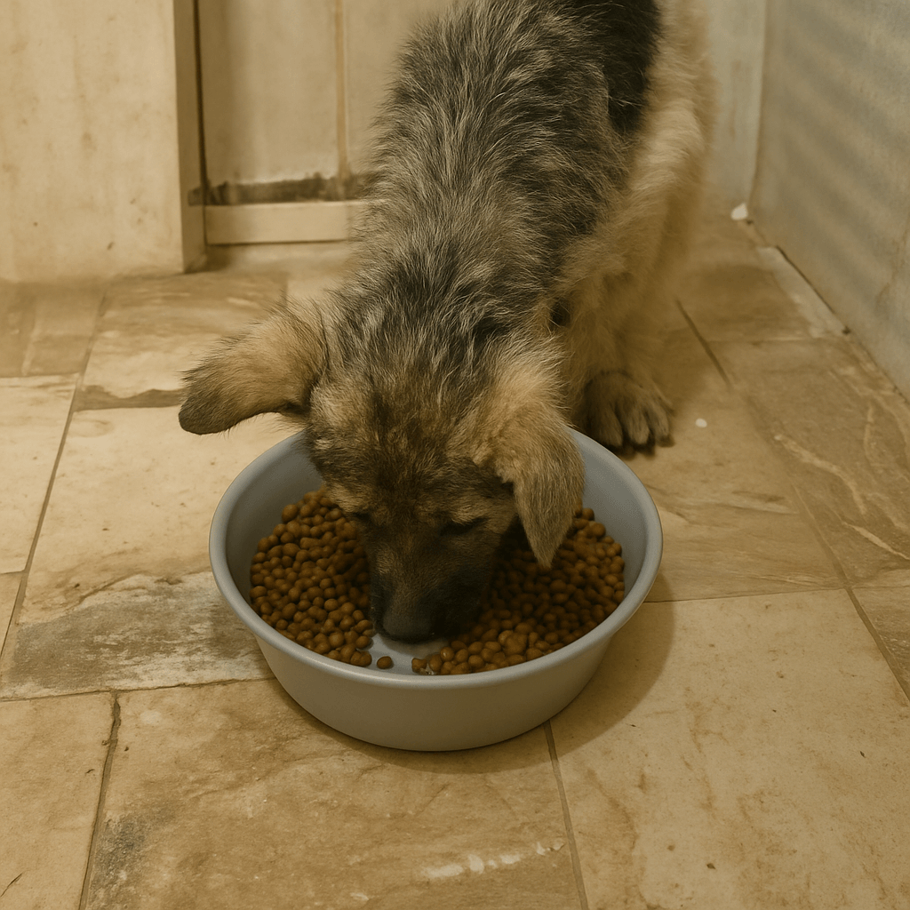 abandoned dog recovering in shelter