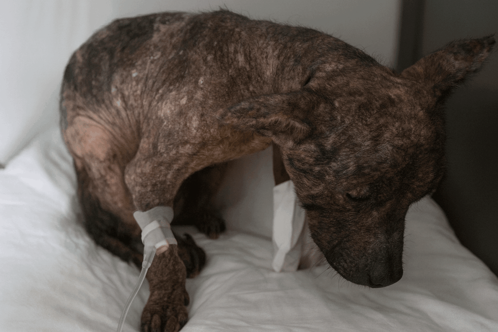 rescued puppy healing at foster home