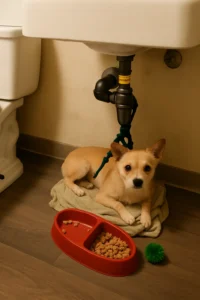 tied puppy rescued by volunteers