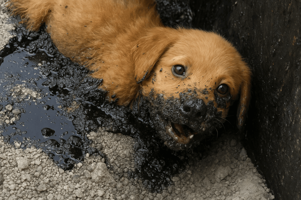 puppy rescue story Trio trapped in bitumen