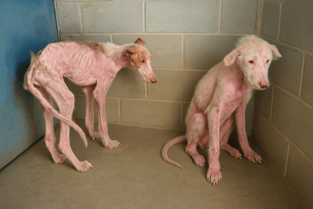 emaciated dogs rescue case before treatment