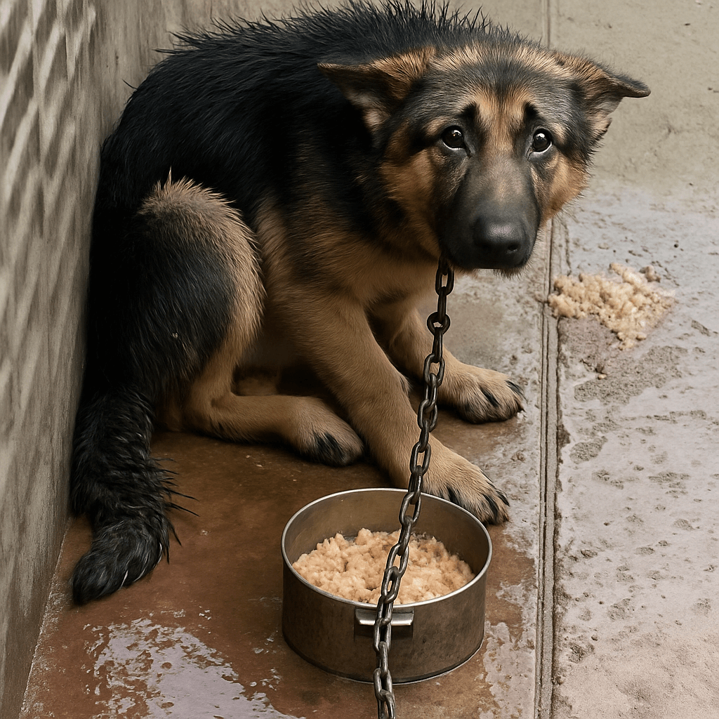 Alpha chained dog rescue before photo in backyard