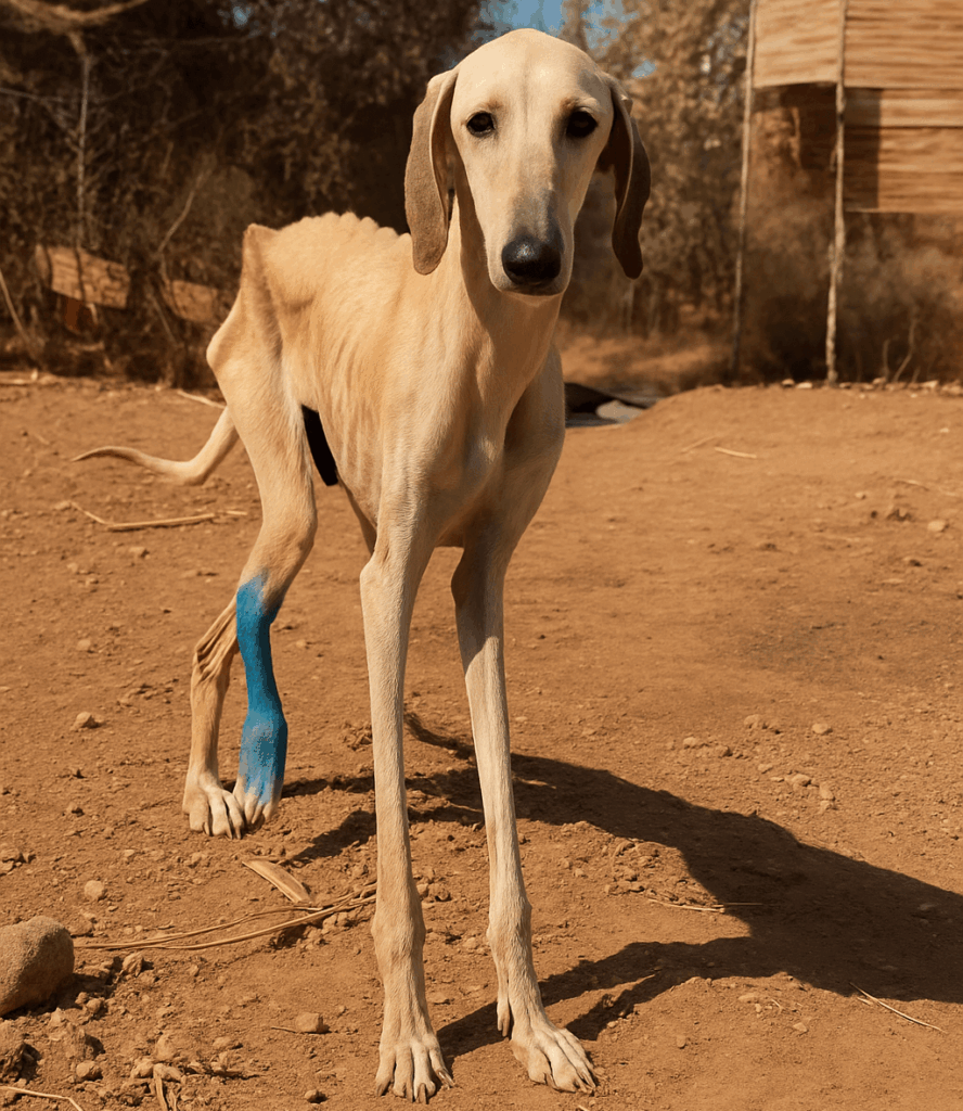 Sam with green cast during dog recovery journey