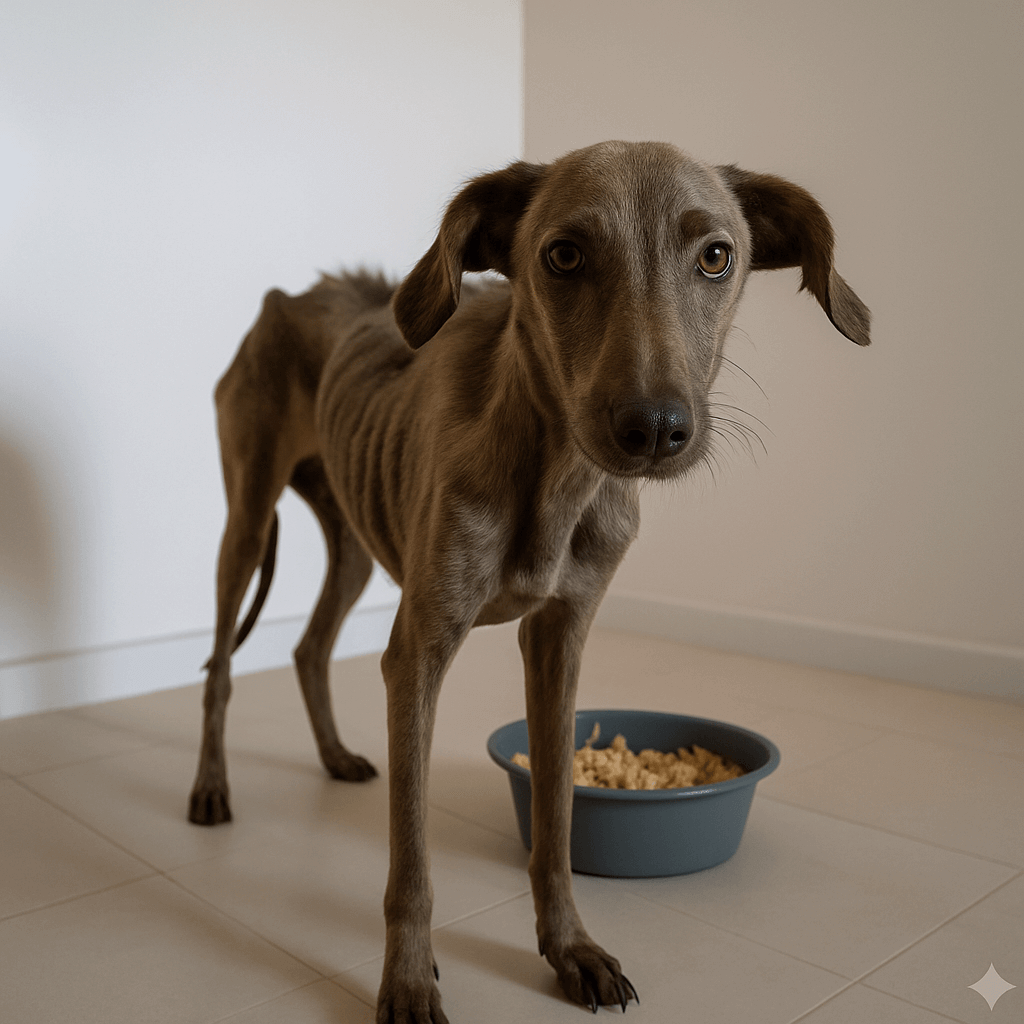starving rescue dog receiving emergency vet treatment