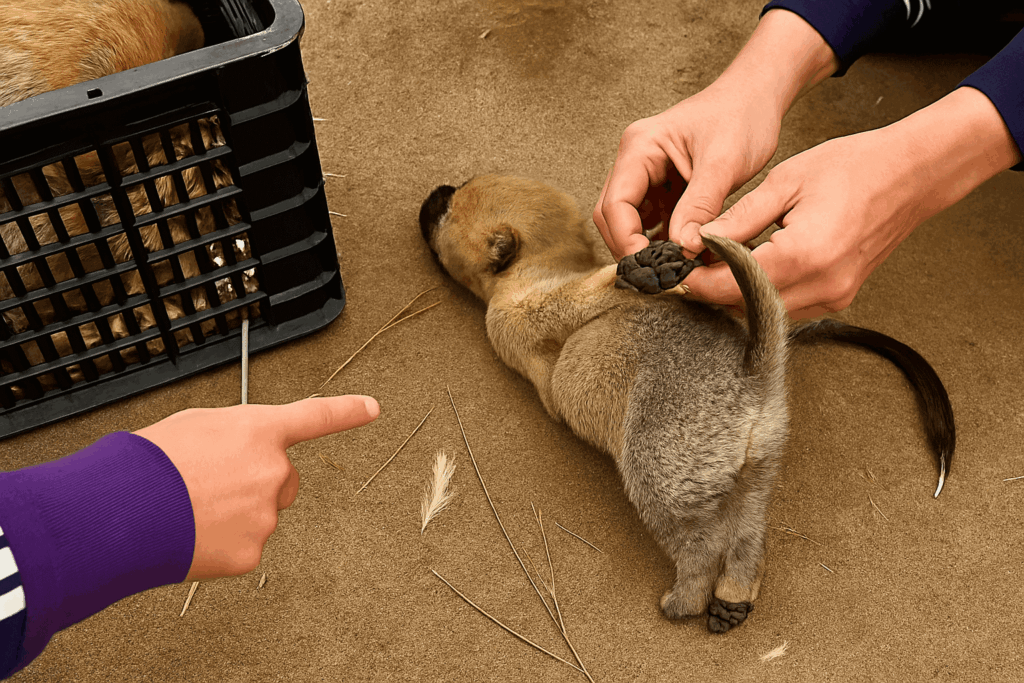 rescued abused puppy receiving first aid
