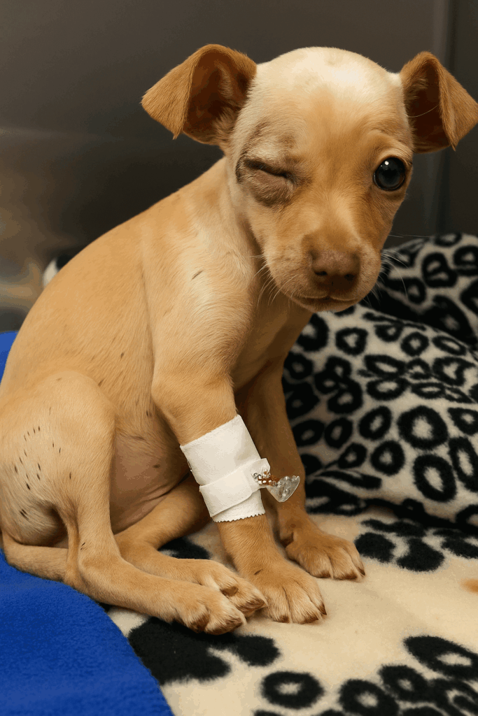 abandoned puppy healing after surgery