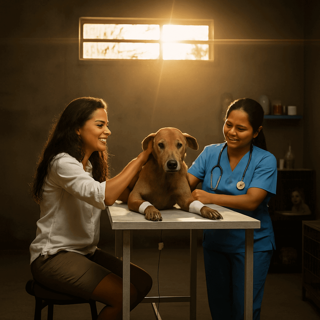 rescued dog gaining trust after medical care