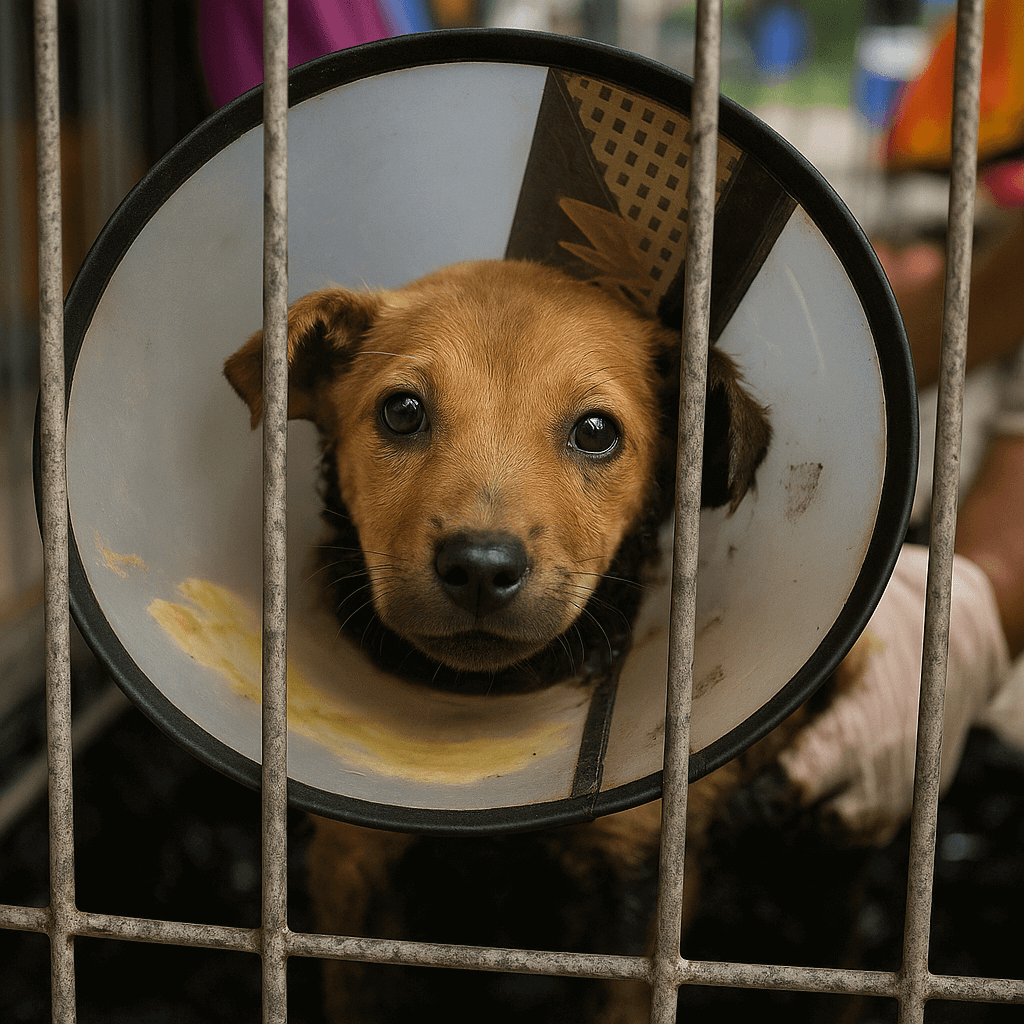 Trio the rescued puppy recovering happily