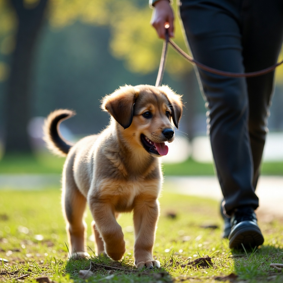 Direction change technique in leash training a puppy without pulling