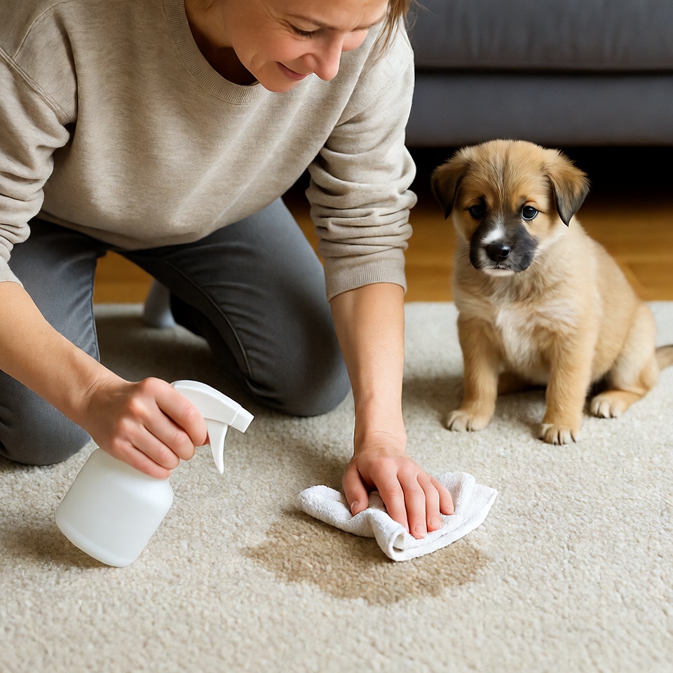Cleaning puppy accidents during how to potty train a puppy in 7 days
