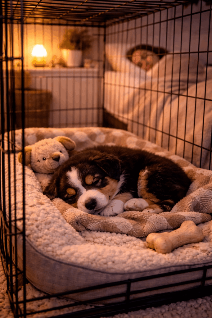 Successful crate training a puppy at night result