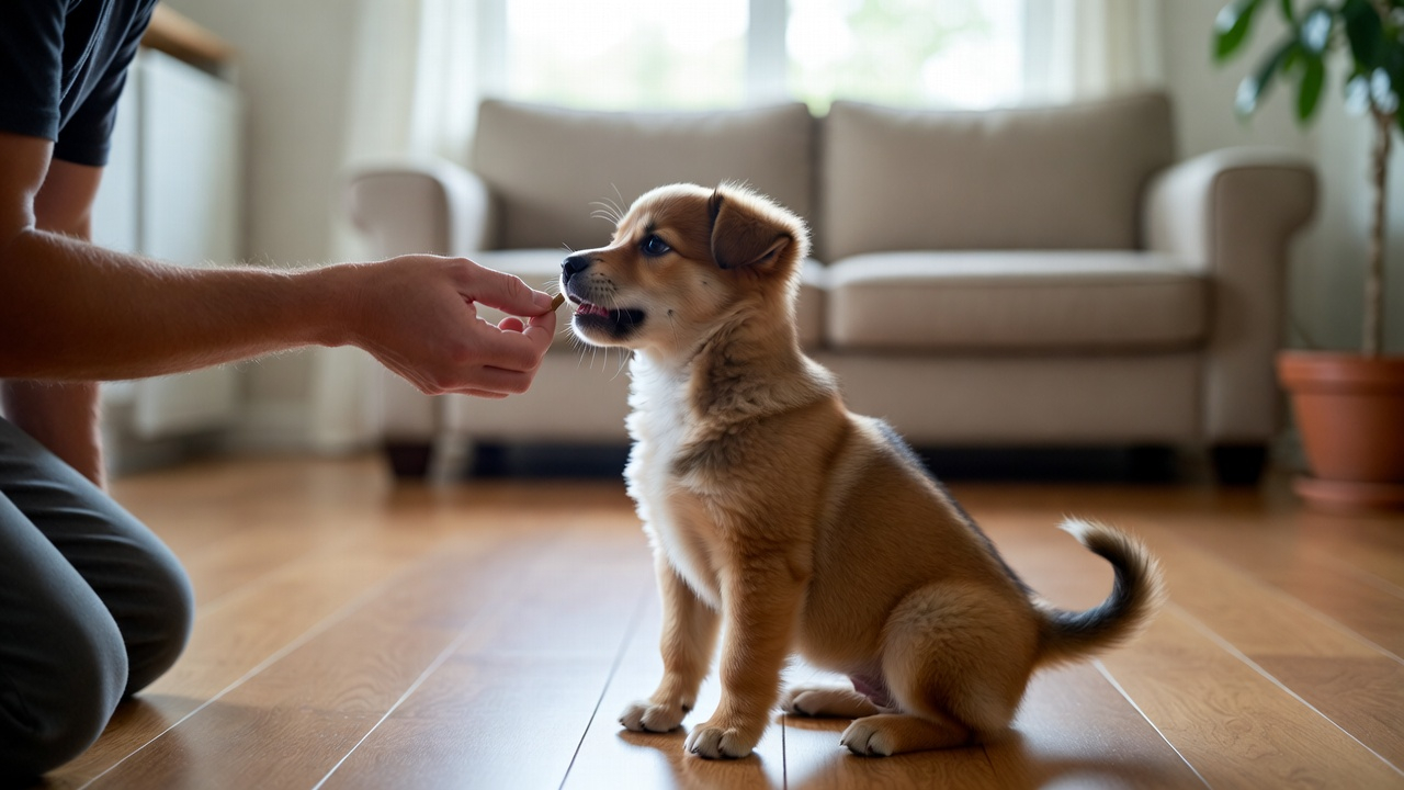 Rewarding puppy during how to train a puppy to stay