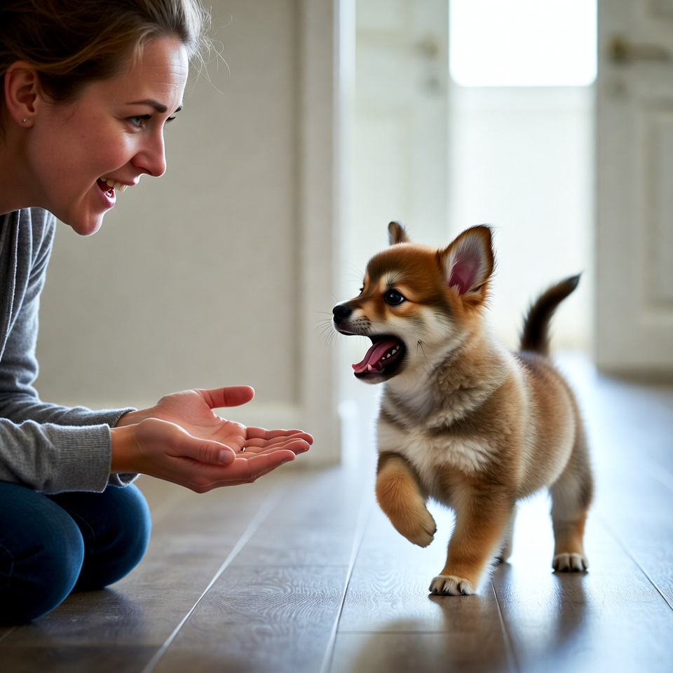 Indoor recall training for how to train a puppy to come when called