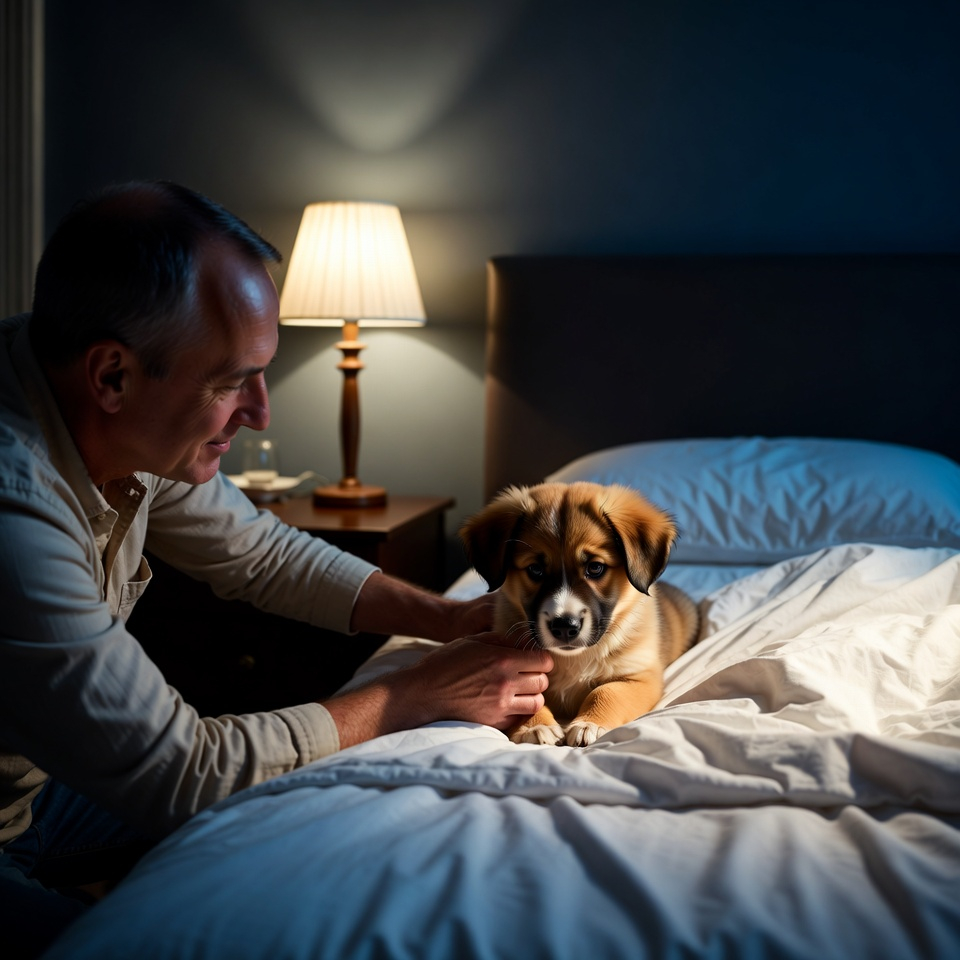 Calm response in how to train a puppy to sleep through the night