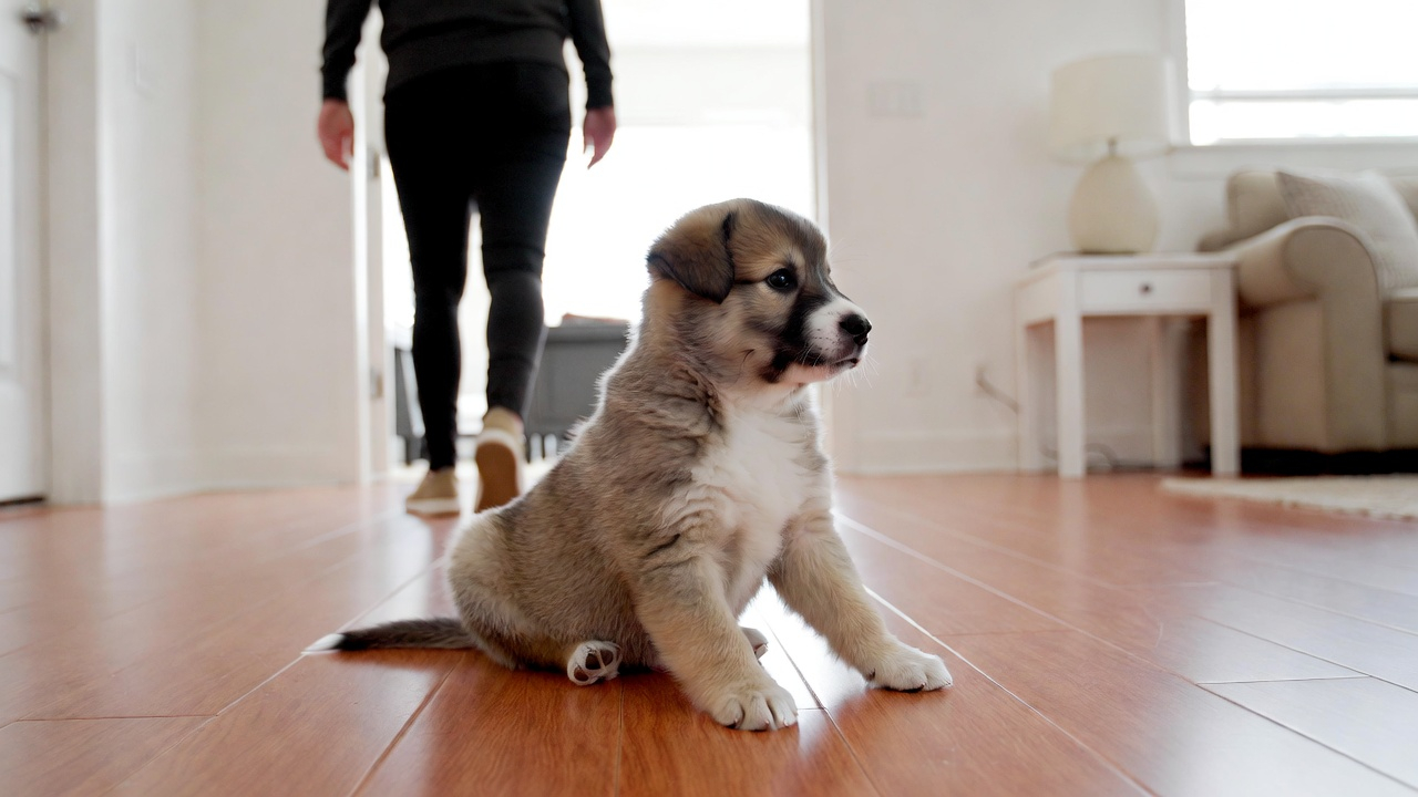 Successful result after training puppy to stay