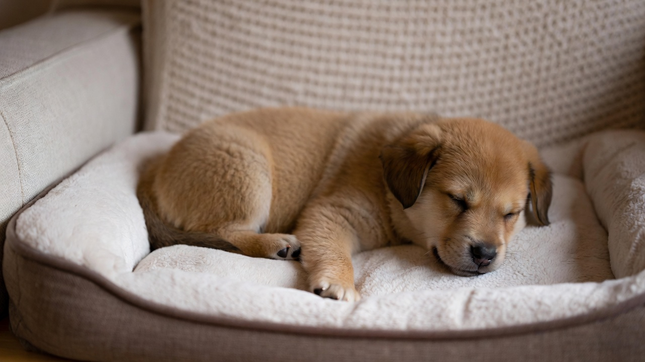 Successful result after training puppy to stop jumping on the couch