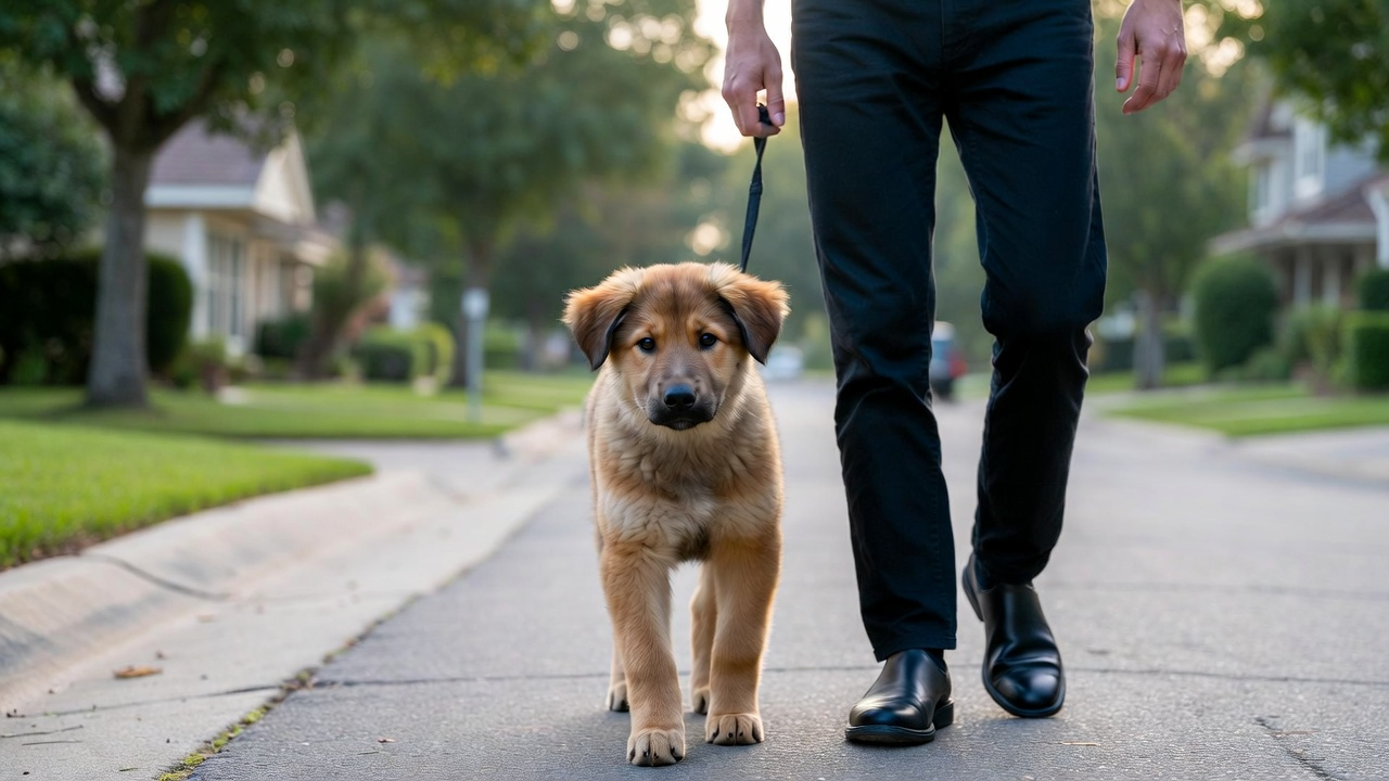 Final result after learning how to train a puppy to walk beside you