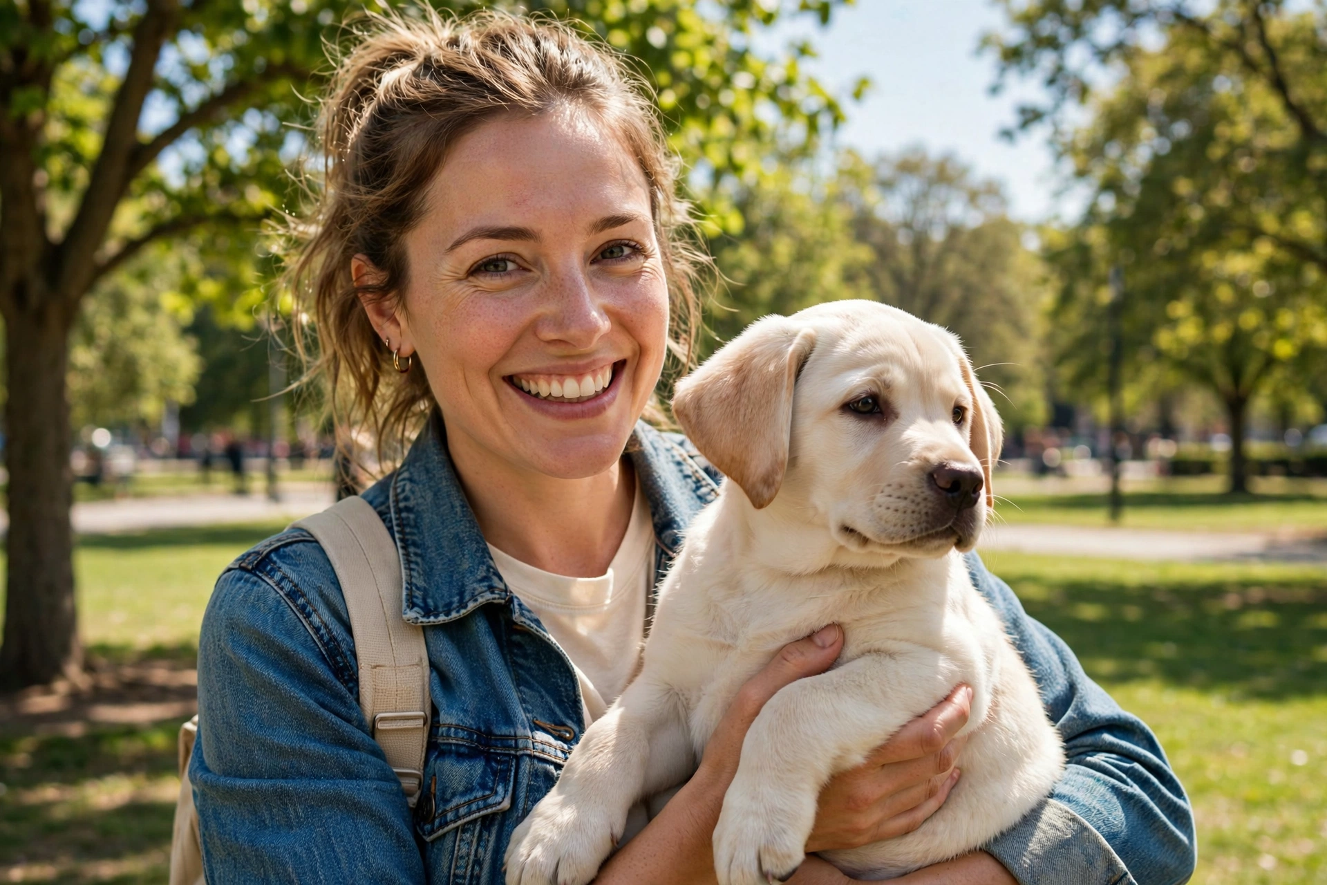 Owner carrying a small puppy in their arms outdoors for safe socialization